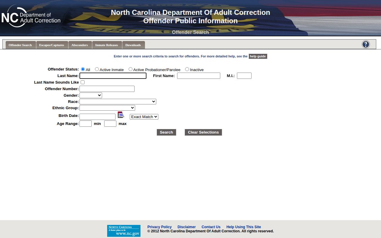 North Carolina DAC offender search for state custody