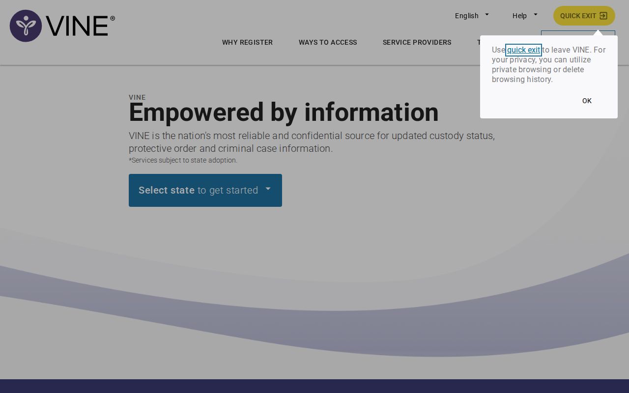 VINELink custody alert registration application