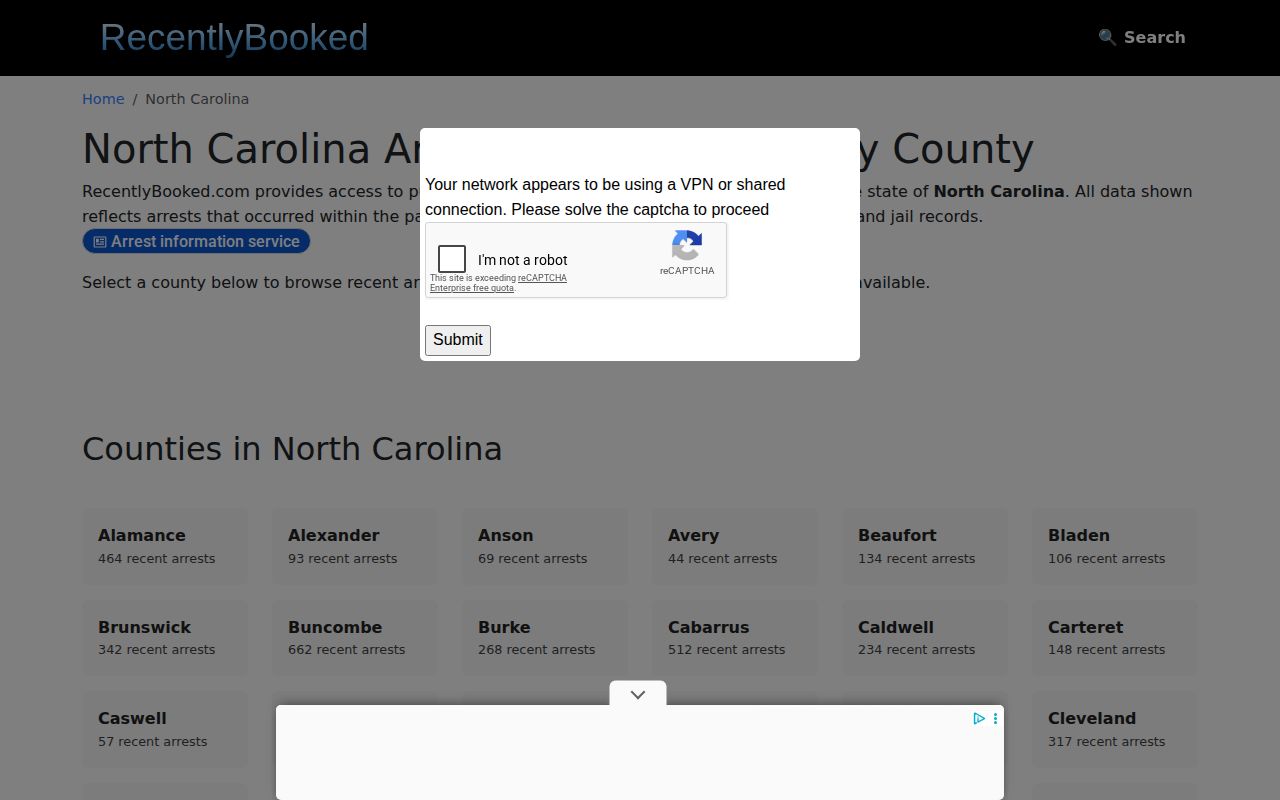 RecentlyBooked North Carolina index with no verified Northampton County section