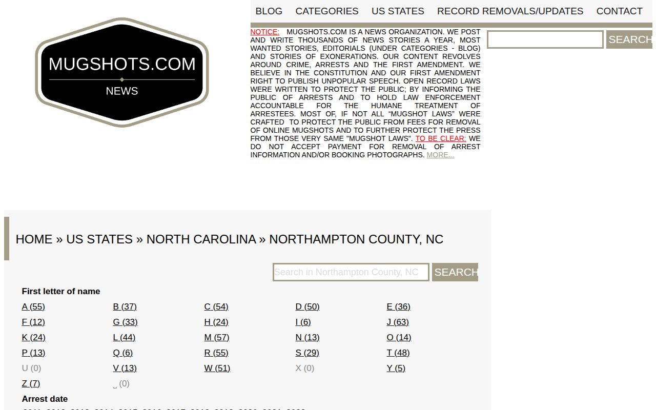 Unofficial Mugshots.com Northampton County archive page